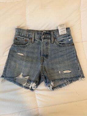 Denim Cutoff Shorts - Light Blue Distressed/fit small